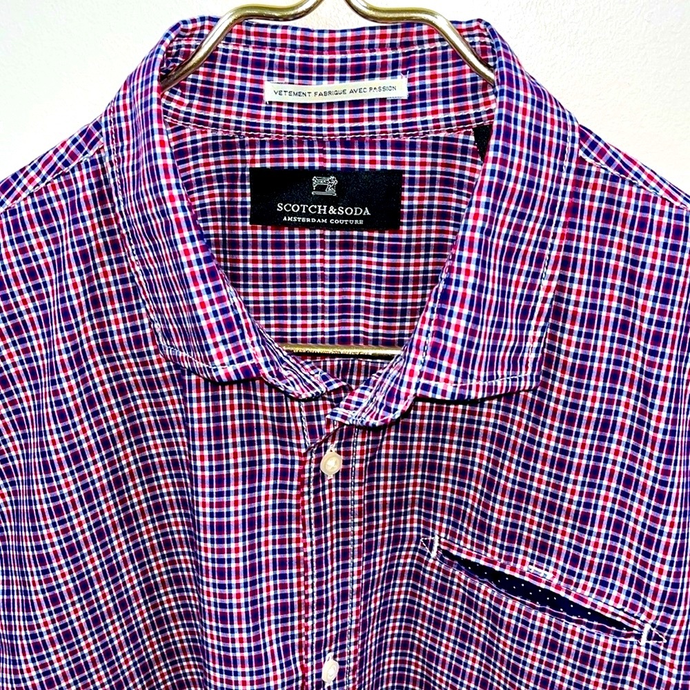 Scotch & Soda Men's Blue & Red Checkered Button Down. L. New Unworn Condition. - Picture 3 of 8